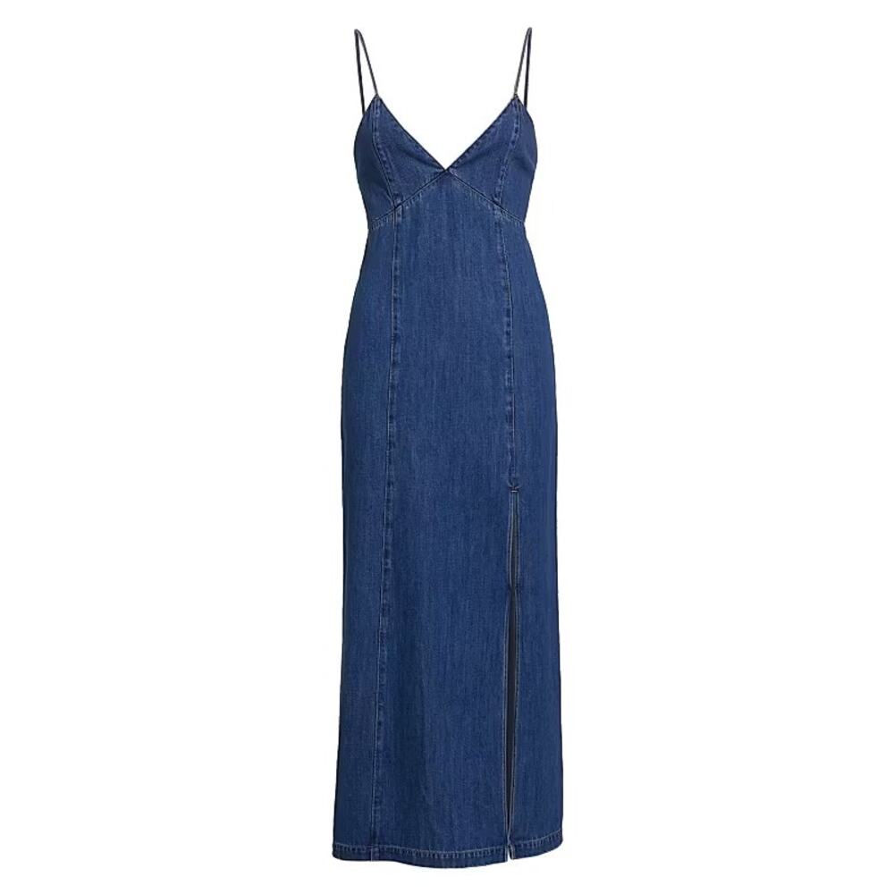 Alice + Olivia Julietta Slit Denim Midi Dress avery blue jean size 2 NWT - Picture 3 of 13